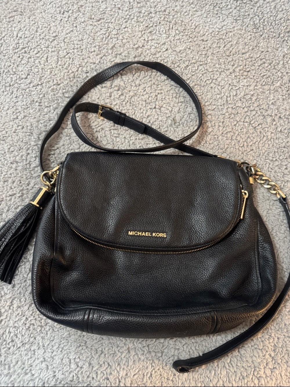 MICHAEL KORS Black Pebbled Leather Crossbody Bag